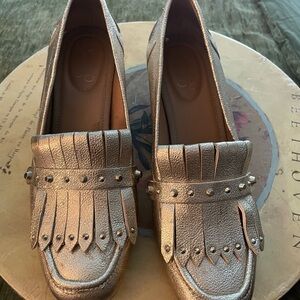 Franco Sarto Metallic Gold Fringe Loafers